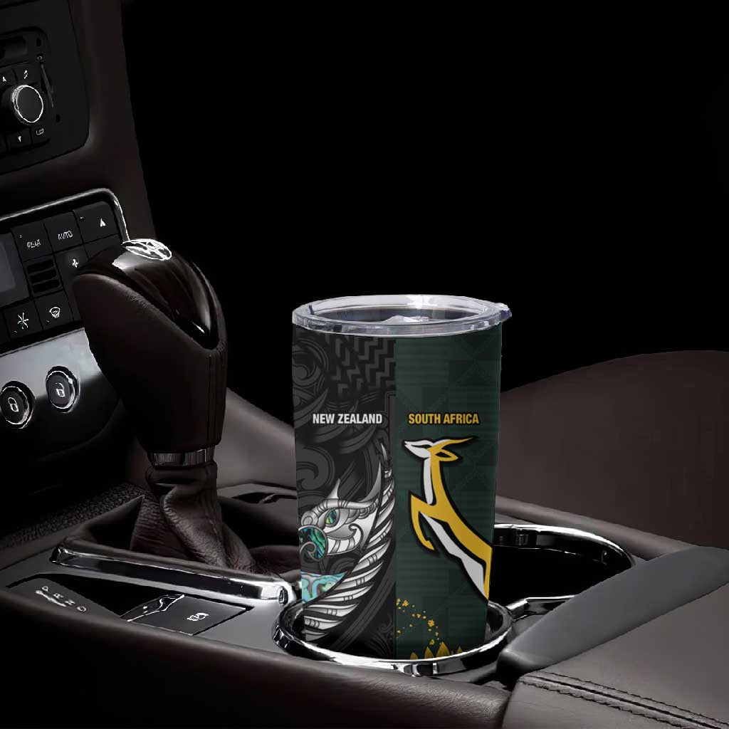 New Zealand vs South Africa Rugby Custom Tumbler Cup Maori - African Pattern