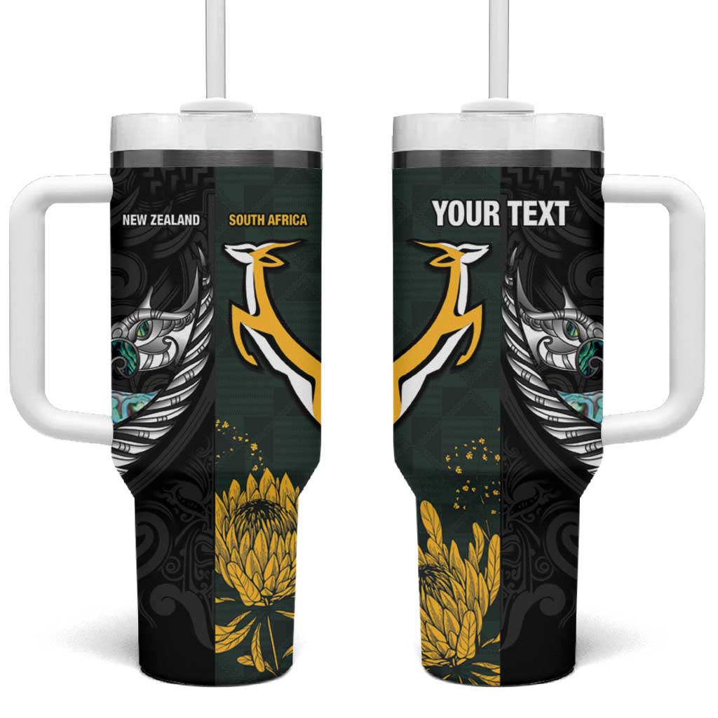 New Zealand vs South Africa Rugby Custom Tumbler With Handle Maori - African Pattern