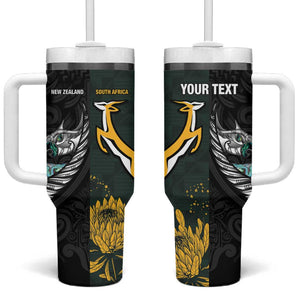 New Zealand vs South Africa Rugby Custom Tumbler With Handle Maori - African Pattern