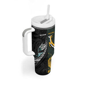 New Zealand vs South Africa Rugby Custom Tumbler With Handle Maori - African Pattern