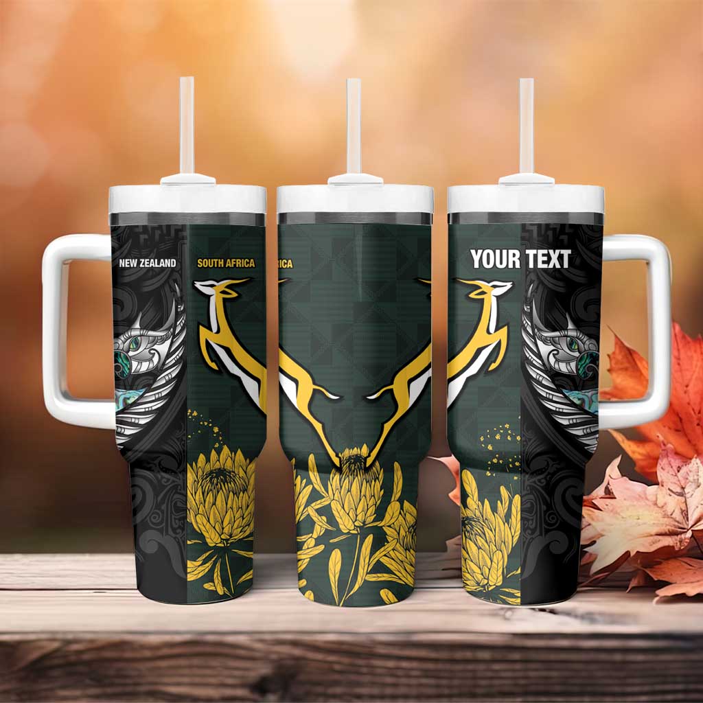 New Zealand vs South Africa Rugby Custom Tumbler With Handle Maori - African Pattern