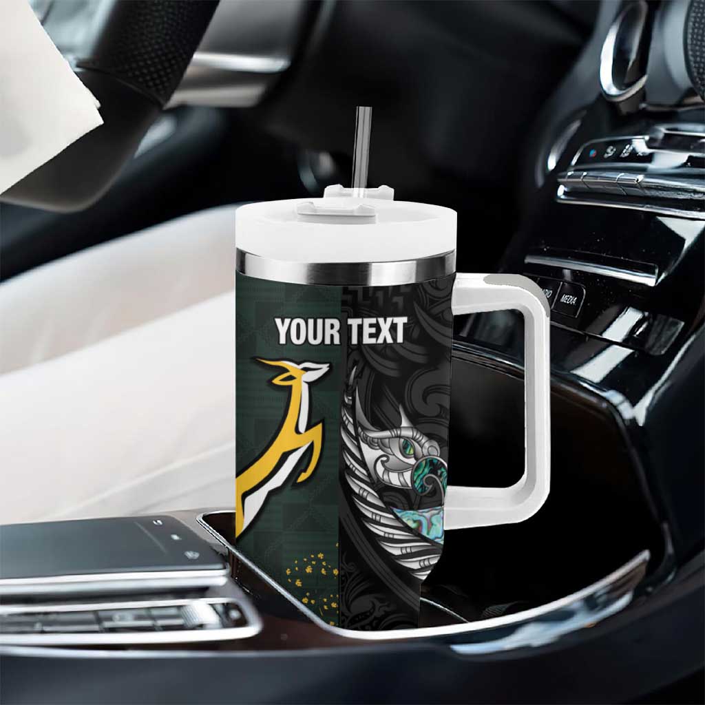 New Zealand vs South Africa Rugby Custom Tumbler With Handle Maori - African Pattern