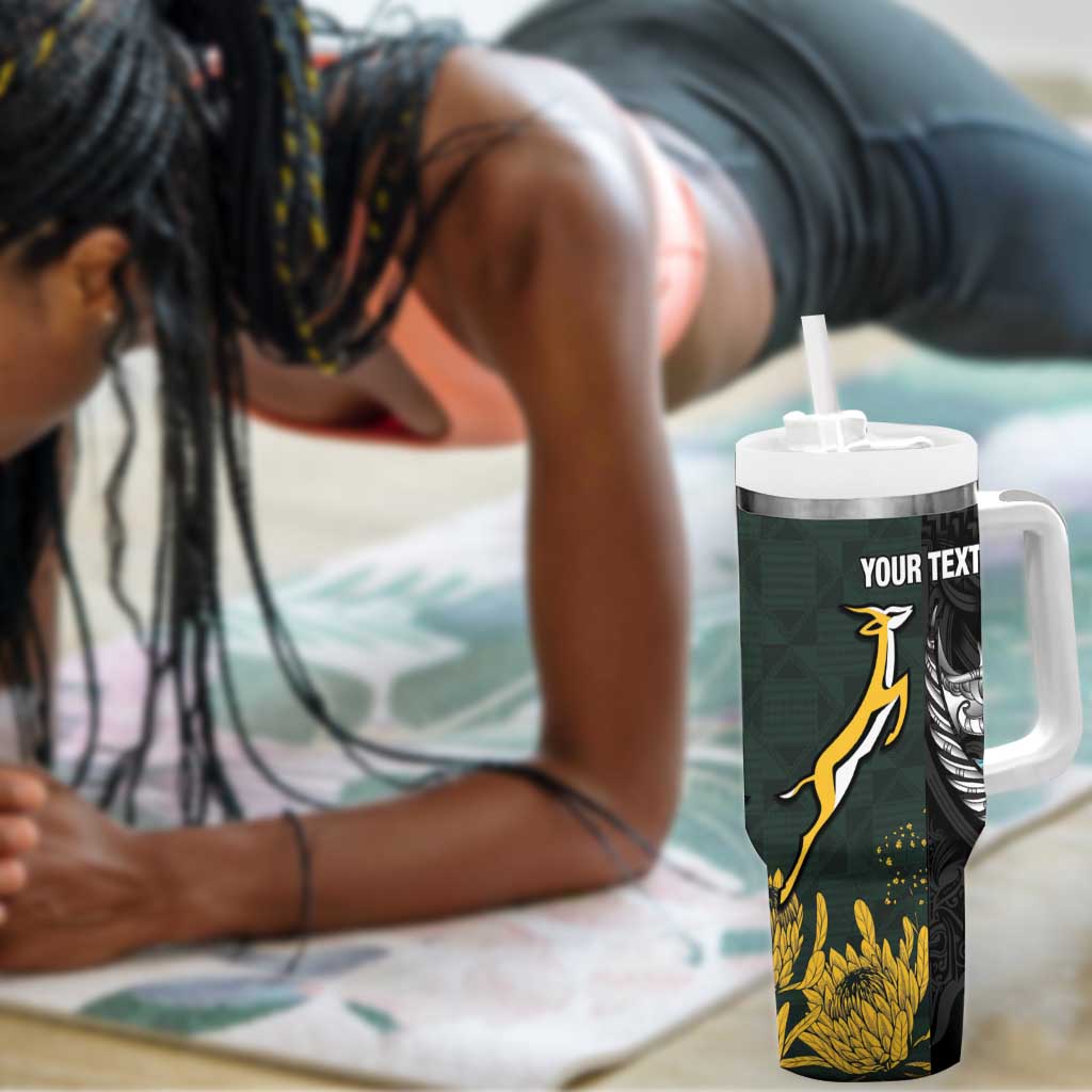 New Zealand vs South Africa Rugby Custom Tumbler With Handle Maori - African Pattern