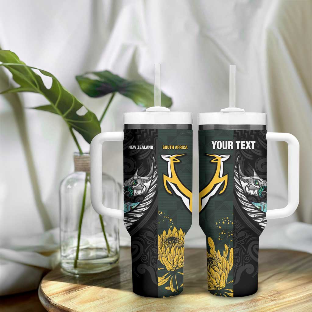 New Zealand vs South Africa Rugby Custom Tumbler With Handle Maori - African Pattern