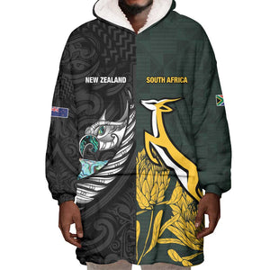 New Zealand vs South Africa Rugby Custom Wearable Blanket Hoodie Maori - African Pattern