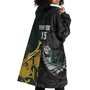 New Zealand vs South Africa Rugby Custom Wearable Blanket Hoodie Maori - African Pattern