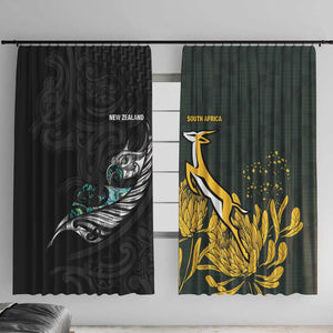 New Zealand vs South Africa Rugby Window Curtain Maori - African Pattern