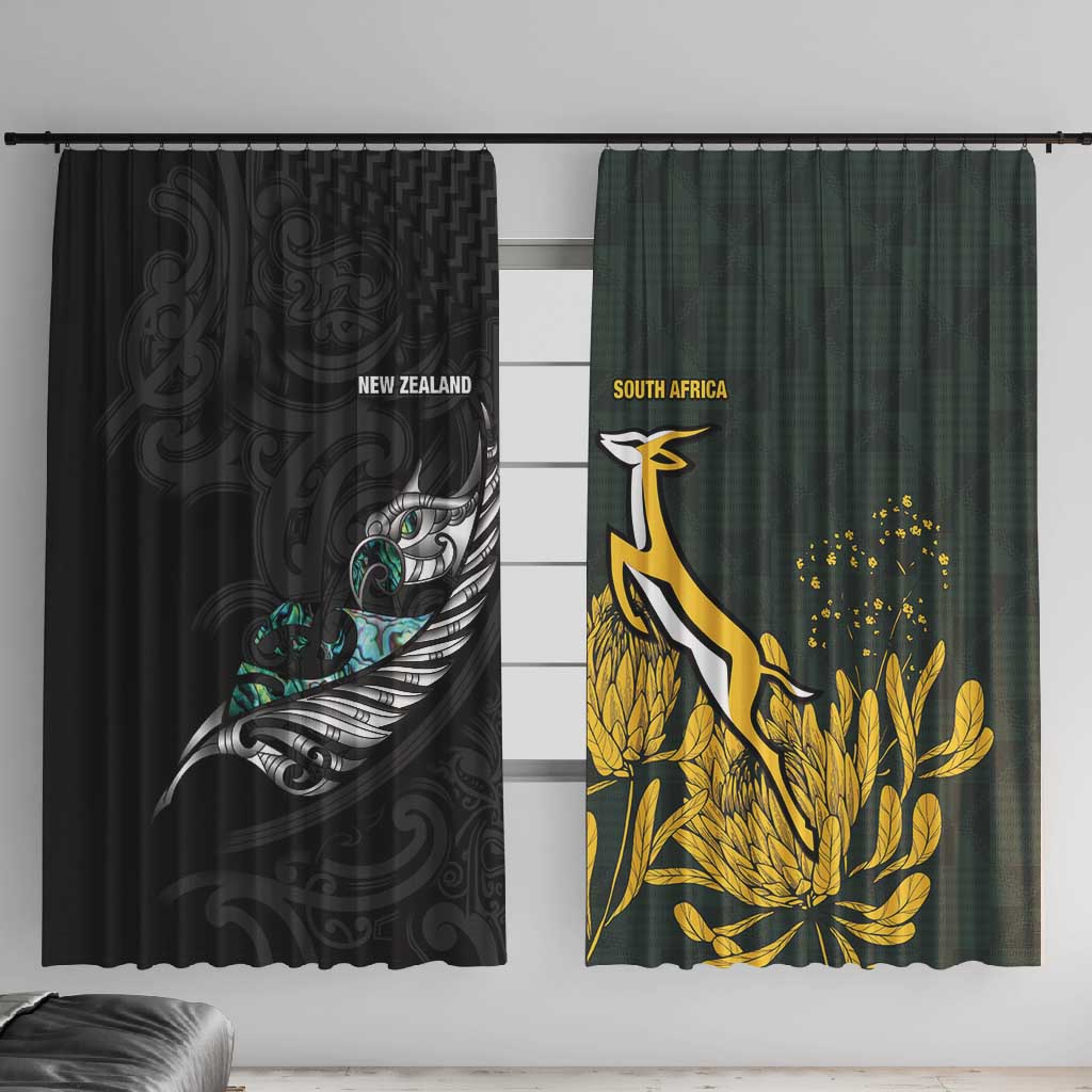 New Zealand vs South Africa Rugby Window Curtain Maori - African Pattern