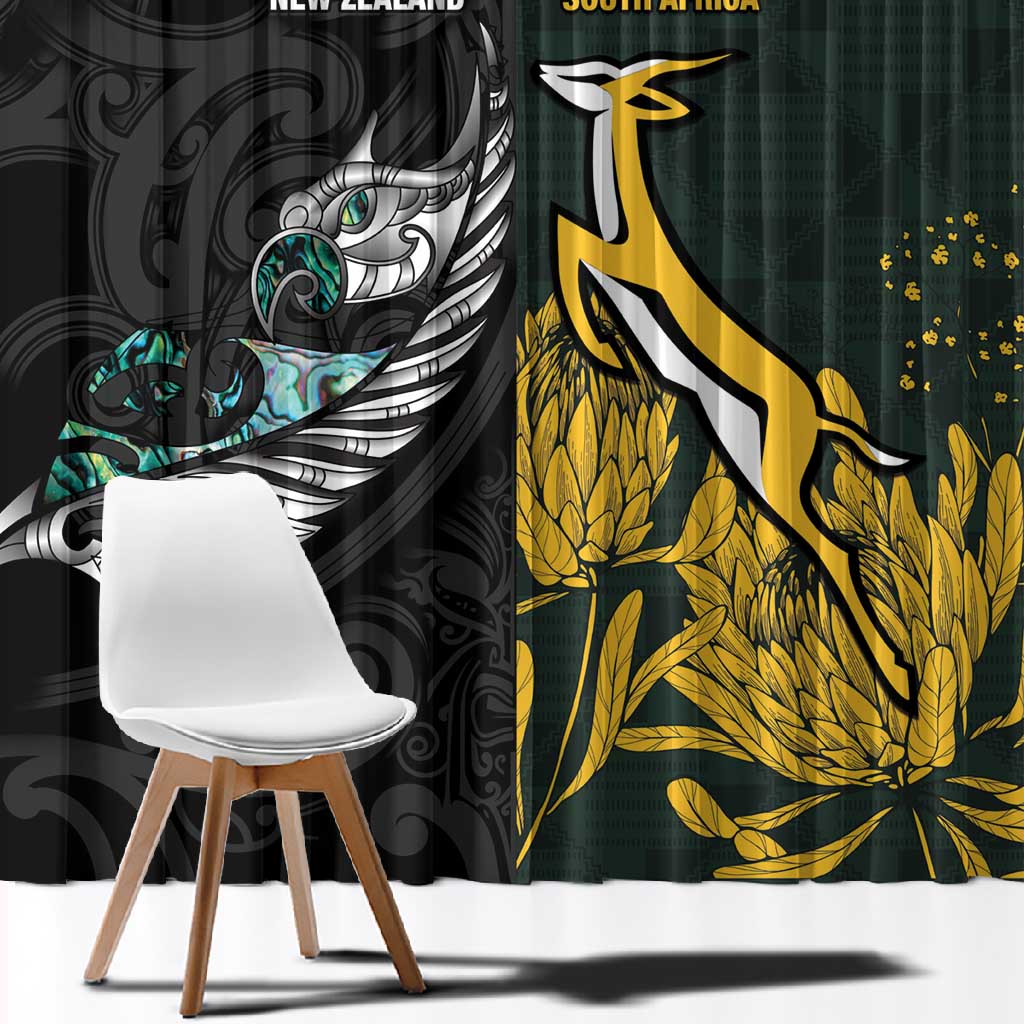 New Zealand vs South Africa Rugby Window Curtain Maori - African Pattern