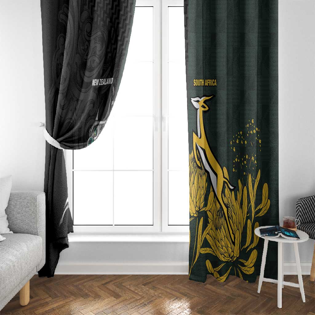 New Zealand vs South Africa Rugby Window Curtain Maori - African Pattern