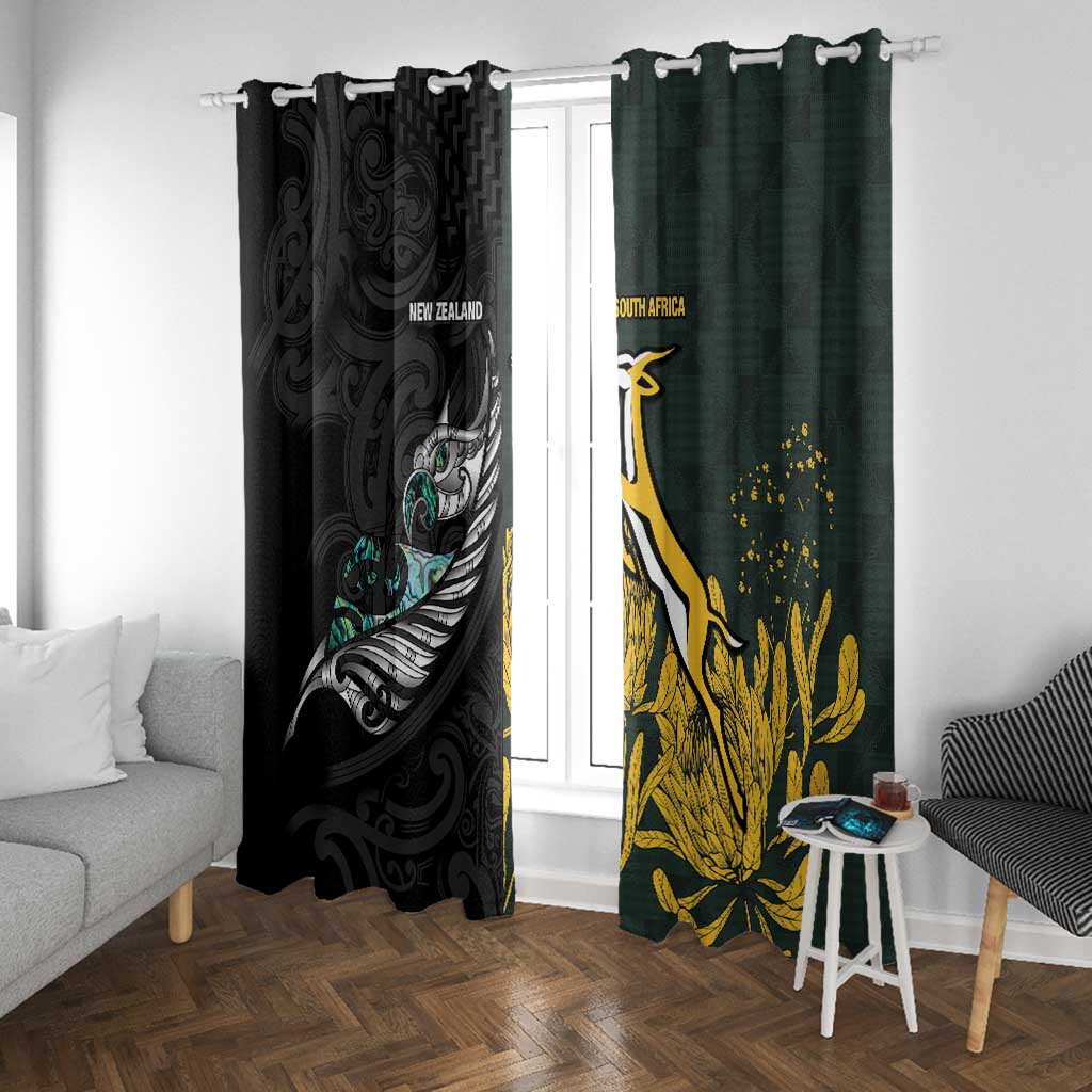 New Zealand vs South Africa Rugby Window Curtain Maori - African Pattern