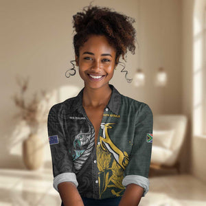 New Zealand vs South Africa Rugby Custom Women Casual Shirt Maori - African Pattern