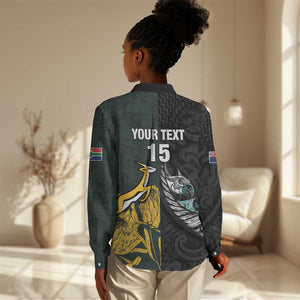 New Zealand vs South Africa Rugby Custom Women Casual Shirt Maori - African Pattern