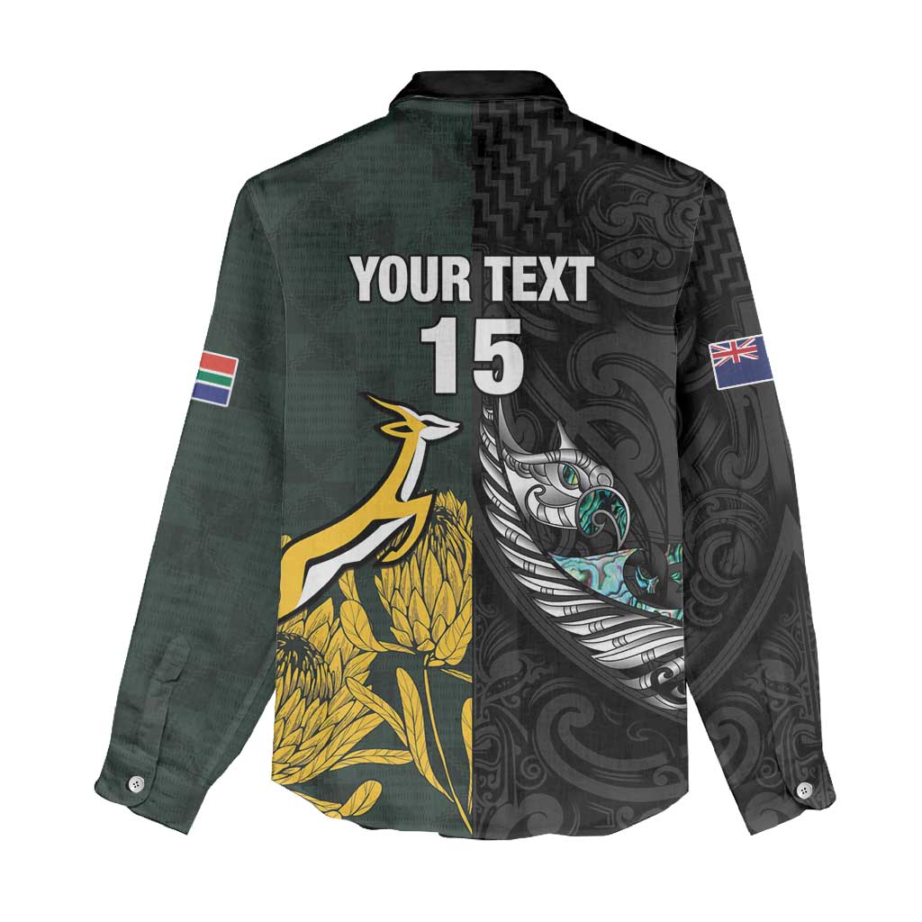 New Zealand vs South Africa Rugby Custom Women Casual Shirt Maori - African Pattern