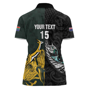 New Zealand vs South Africa Rugby Custom Women Polo Shirt Maori - African Pattern