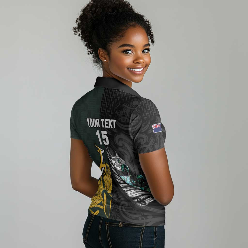 New Zealand vs South Africa Rugby Custom Women Polo Shirt Maori - African Pattern