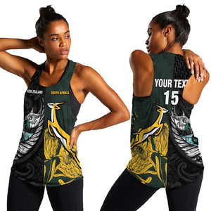 New Zealand vs South Africa Rugby Custom Women Racerback Tank Maori - African Pattern