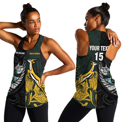 New Zealand vs South Africa Rugby Custom Women Racerback Tank Maori - African Pattern