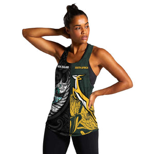 New Zealand vs South Africa Rugby Custom Women Racerback Tank Maori - African Pattern