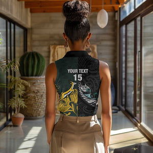 New Zealand vs South Africa Rugby Custom Women Sleeveless Polo Shirt Maori - African Pattern