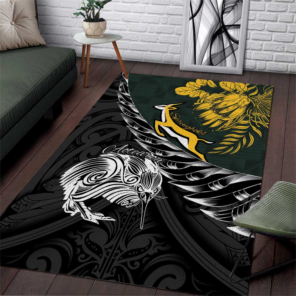New Zealand vs South Africa Rugby Area Rug Maori Kiwi With Springboks