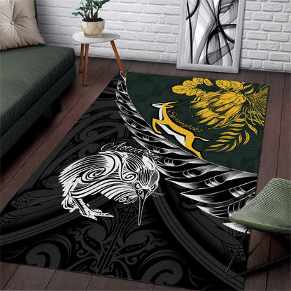 New Zealand vs South Africa Rugby Area Rug Maori Kiwi With Springboks