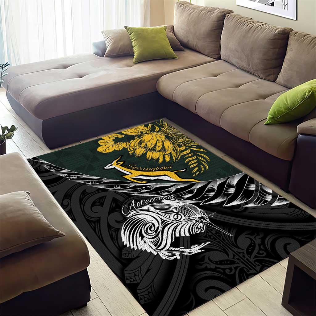 New Zealand vs South Africa Rugby Area Rug Maori Kiwi With Springboks