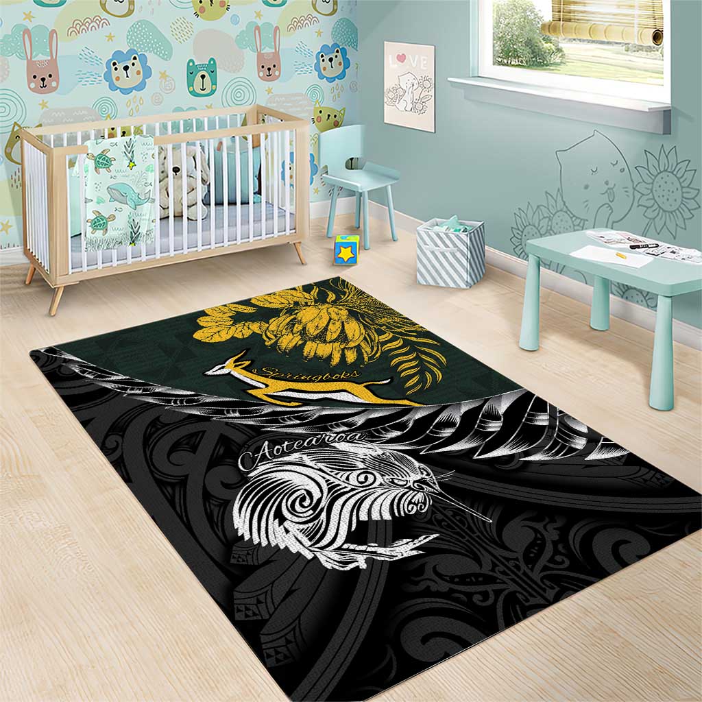 New Zealand vs South Africa Rugby Area Rug Maori Kiwi With Springboks