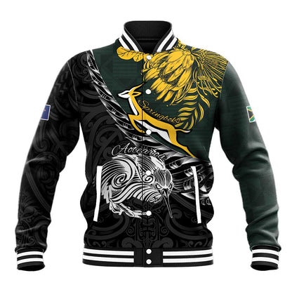 New Zealand vs South Africa Rugby Personalised Baseball Jacket Maori Kiwi With Springboks