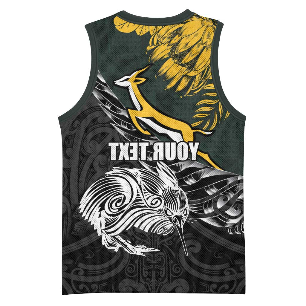 New Zealand vs South Africa Rugby Personalised Basketball Jersey Maori Kiwi With Springboks - African Pride