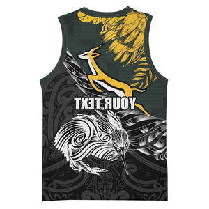 New Zealand vs South Africa Rugby Personalised Basketball Jersey Maori Kiwi With Springboks - African Pride