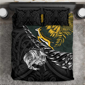 New Zealand vs South Africa Rugby Bedding Set Maori Kiwi With Springboks