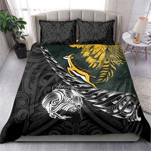 New Zealand vs South Africa Rugby Bedding Set Maori Kiwi With Springboks
