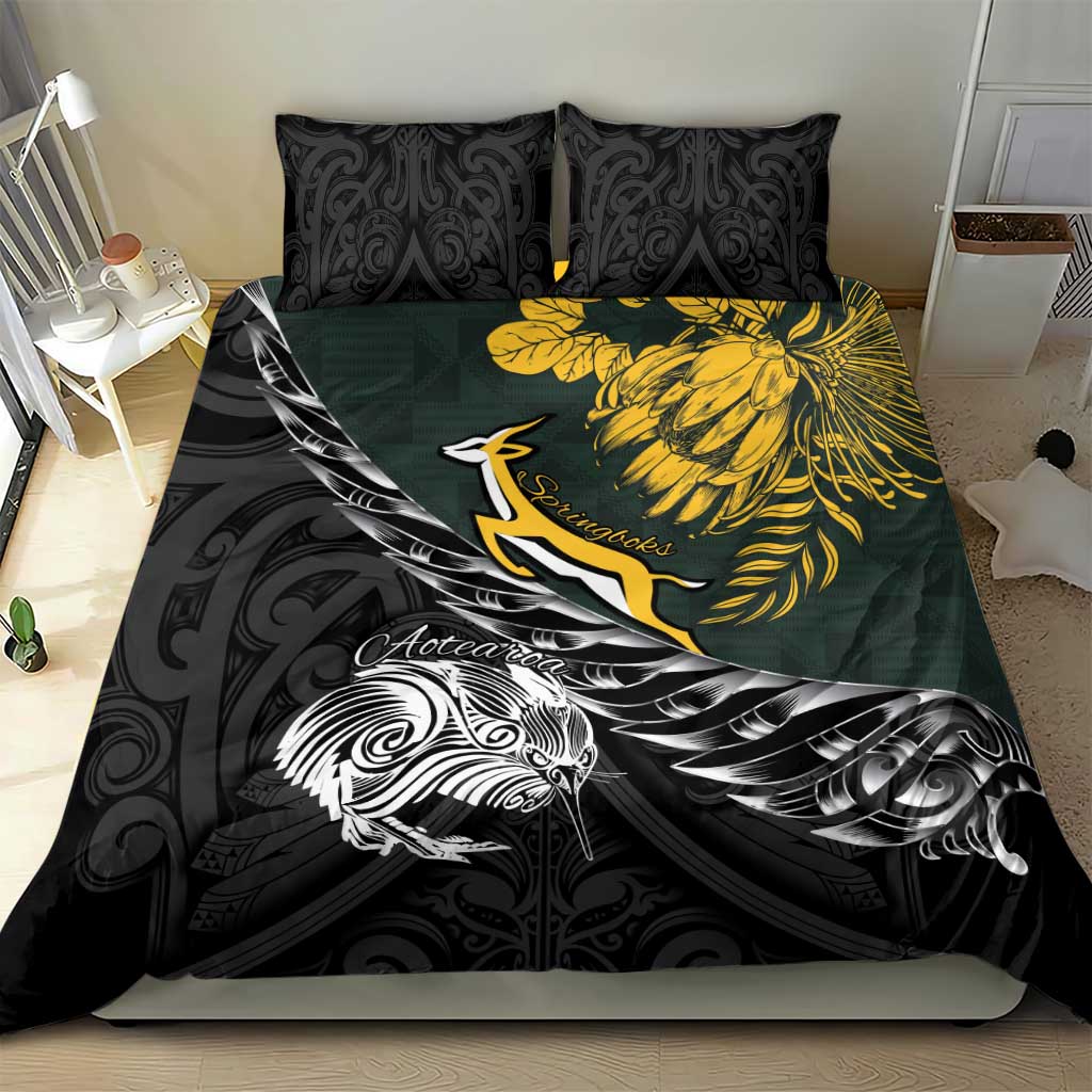 New Zealand vs South Africa Rugby Bedding Set Maori Kiwi With Springboks