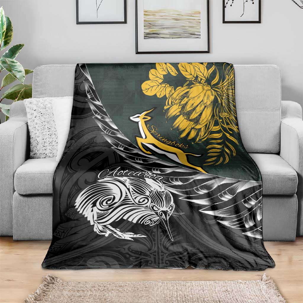 New Zealand vs South Africa Rugby Blanket Maori Kiwi With Springboks