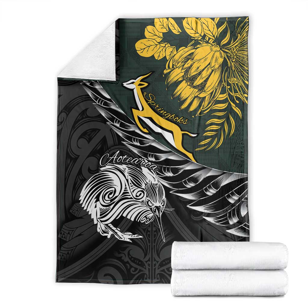 New Zealand vs South Africa Rugby Blanket Maori Kiwi With Springboks