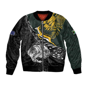 New Zealand vs South Africa Rugby Personalised Bomber Jacket Maori Kiwi With Springboks