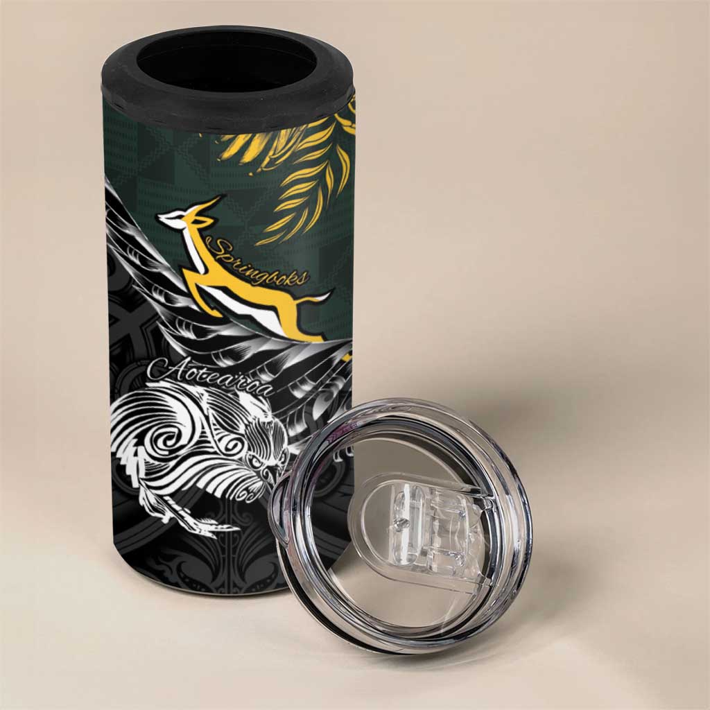 New Zealand vs South Africa Rugby Personalised 4 in 1 Can Cooler Tumbler Maori Kiwi With Springboks