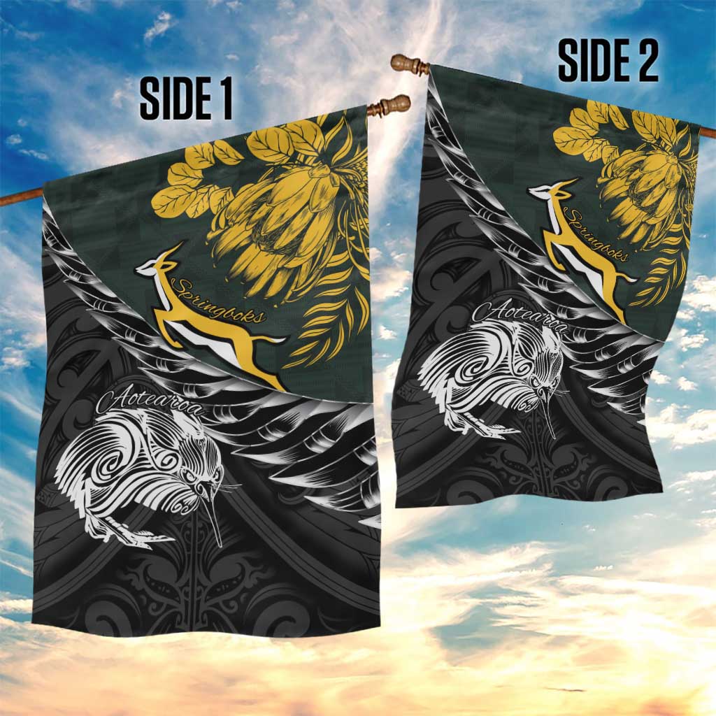 New Zealand vs South Africa Rugby Garden Flag Maori Kiwi With Springboks