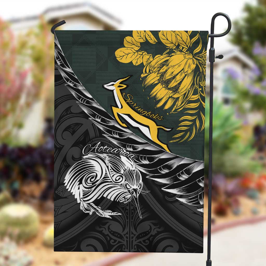 New Zealand vs South Africa Rugby Garden Flag Maori Kiwi With Springboks