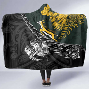 New Zealand vs South Africa Rugby Hooded Blanket Maori Kiwi With Springboks