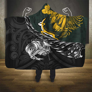 New Zealand vs South Africa Rugby Hooded Blanket Maori Kiwi With Springboks