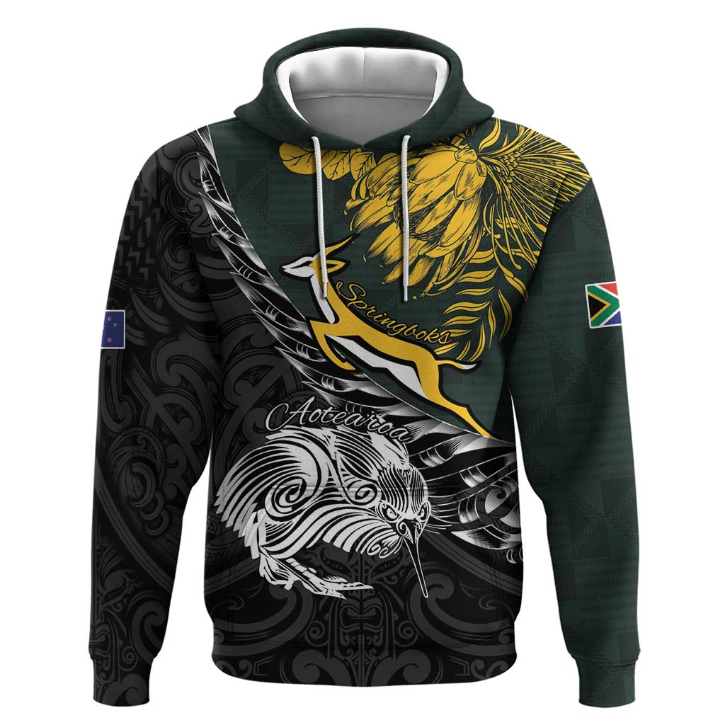 New Zealand vs South Africa Rugby Personalised Hoodie Maori Kiwi With Springboks