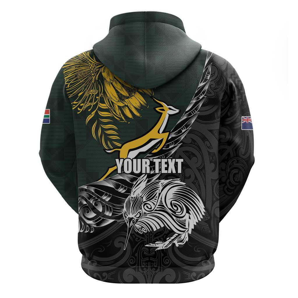 New Zealand vs South Africa Rugby Personalised Hoodie Maori Kiwi With Springboks