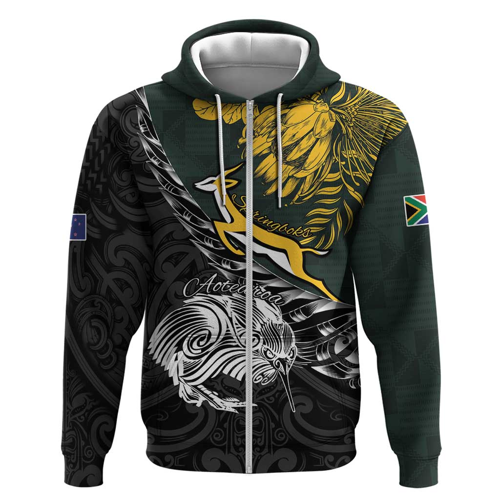 New Zealand vs South Africa Rugby Personalised Hoodie Maori Kiwi With Springboks