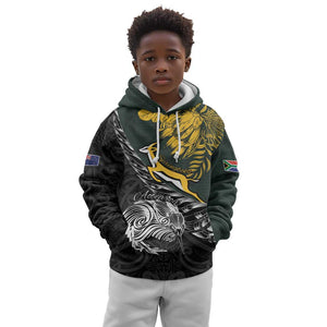 New Zealand vs South Africa Rugby Personalised Kid Hoodie Maori Kiwi With Springboks