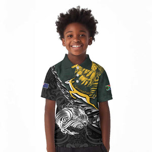 New Zealand vs South Africa Rugby Personalised Kid Polo Shirt Maori Kiwi With Springboks