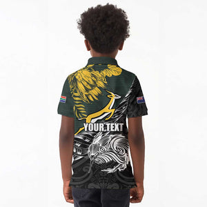 New Zealand vs South Africa Rugby Personalised Kid Polo Shirt Maori Kiwi With Springboks