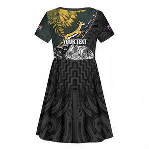 New Zealand vs South Africa Rugby Personalised Kid Short Sleeve Dress Maori Kiwi With Springboks