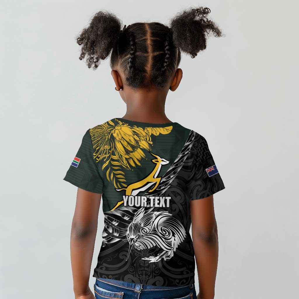 New Zealand vs South Africa Rugby Personalised Kid T shirt Maori Kiwi With Springboks